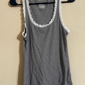 Women's Striped Lace-Trim Tank Top - Black & White Coastal Vacation Beach